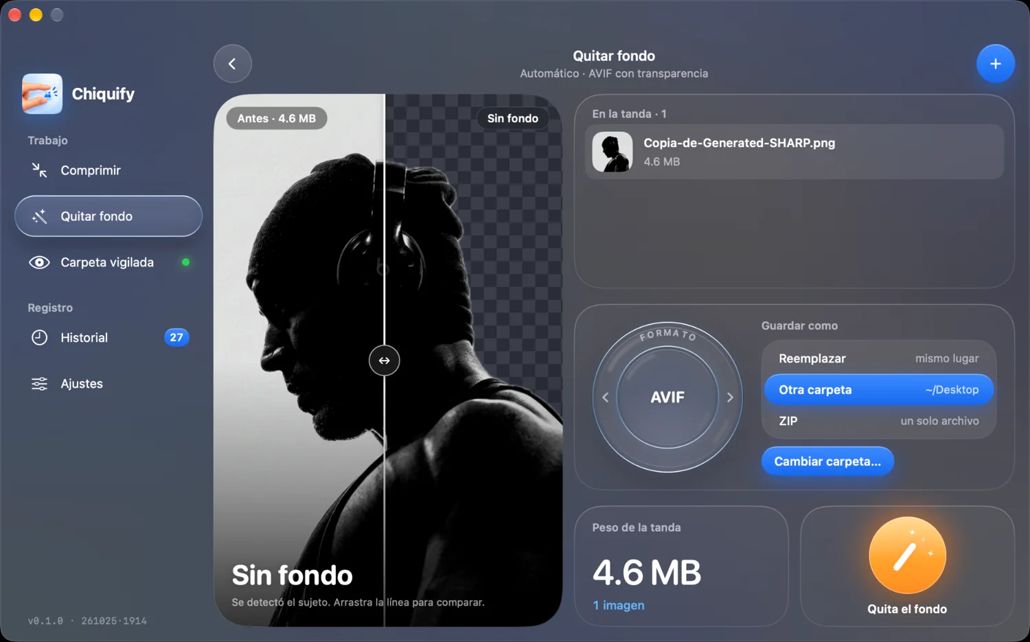 Quitar fondo con comparación